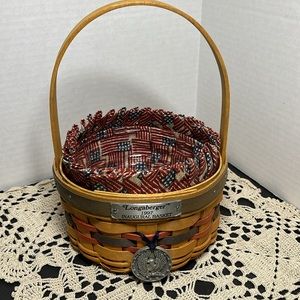 🇺🇸1997 Longaberger Inaugural Basket Patriotic Liner, Protector, Tie-On Medallion